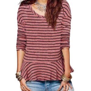 FREE PEOPLE We The Free Auntie Em Thermal Striped Peplum Top - Size Small
